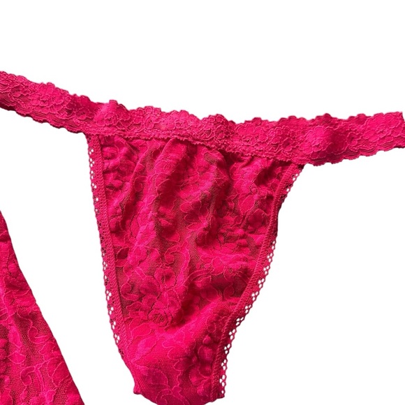 Hanky Panky Fuchsia Red Babydoll Chemise Set Thong Panty Medium Stretch Lace - Picture 3 of 6